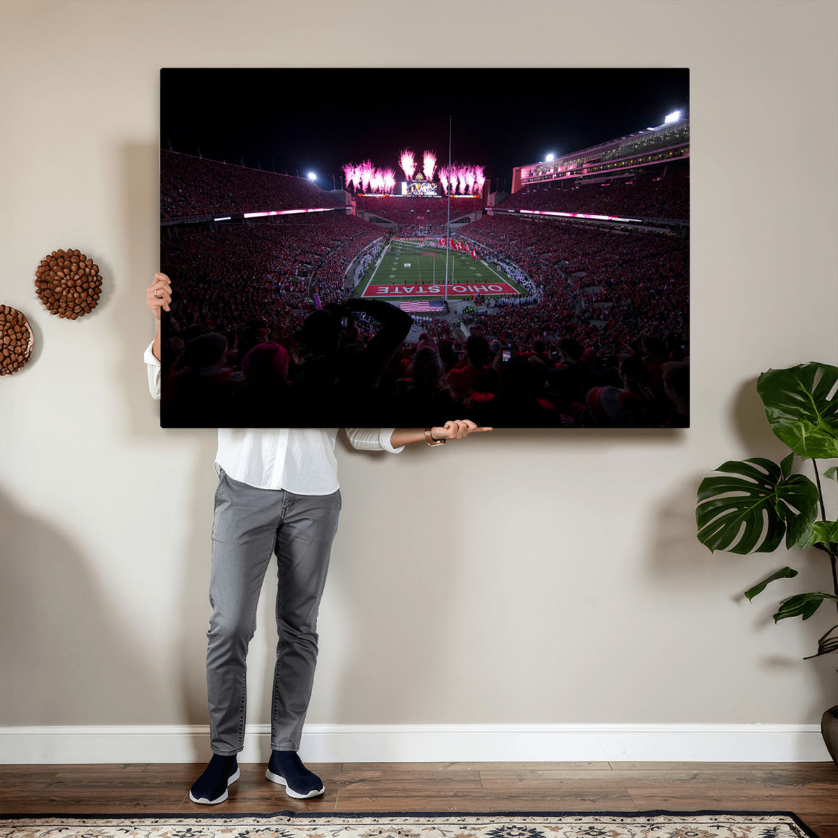 20483-PAN-FL-20X10 - Ohio State University Buckeyes Football Team Print - Columbus Ohio Stadium Wall Art Canvas Print