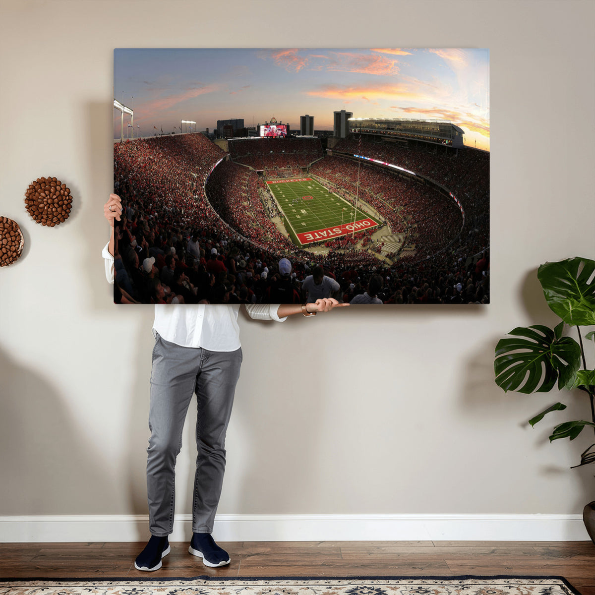 28825-PAN-FL-20X10 - Ohio State University Buckeyes Football Team Print - Columbus Ohio Stadium Wall Art Canvas Print