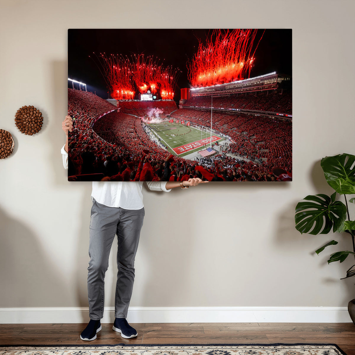 56909-PAN-FL-20X10 - Ohio State University Buckeyes Football Team Print - Columbus Ohio Stadium Wall Art Canvas Print