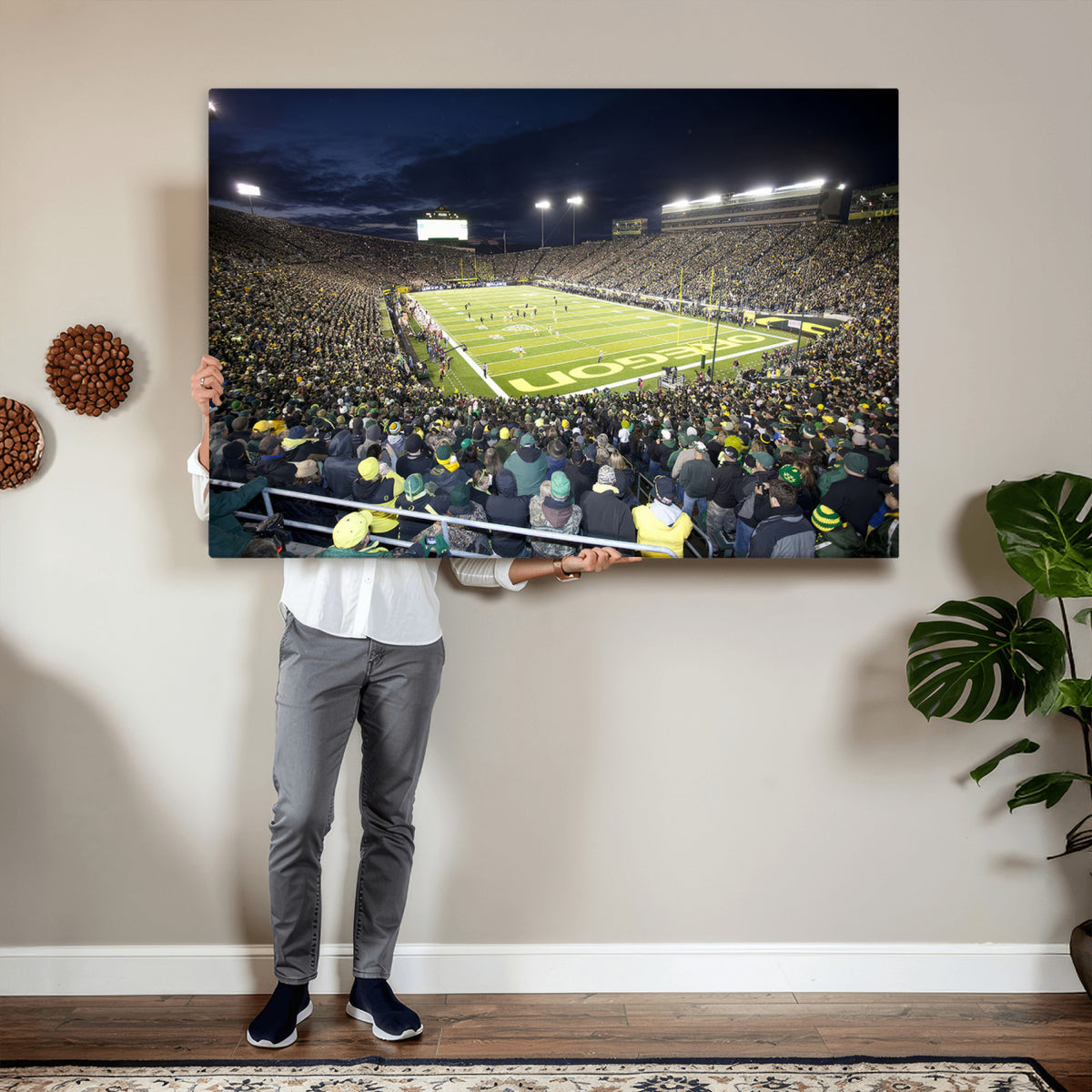 48756-PAN-FL-20X10 - University of Oregon Ducks Football Team Print - Eugene Autzen Stadium Wall Art Canvas Print
