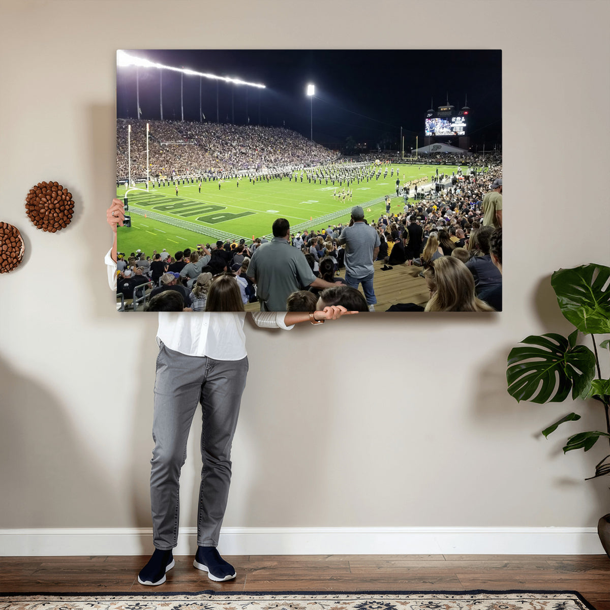 56796-PAN-FL-20X10 - Purdue University Boilermakers Football Team Print - West Lafayette Ross-Ade Stadium Wall Art Canvas