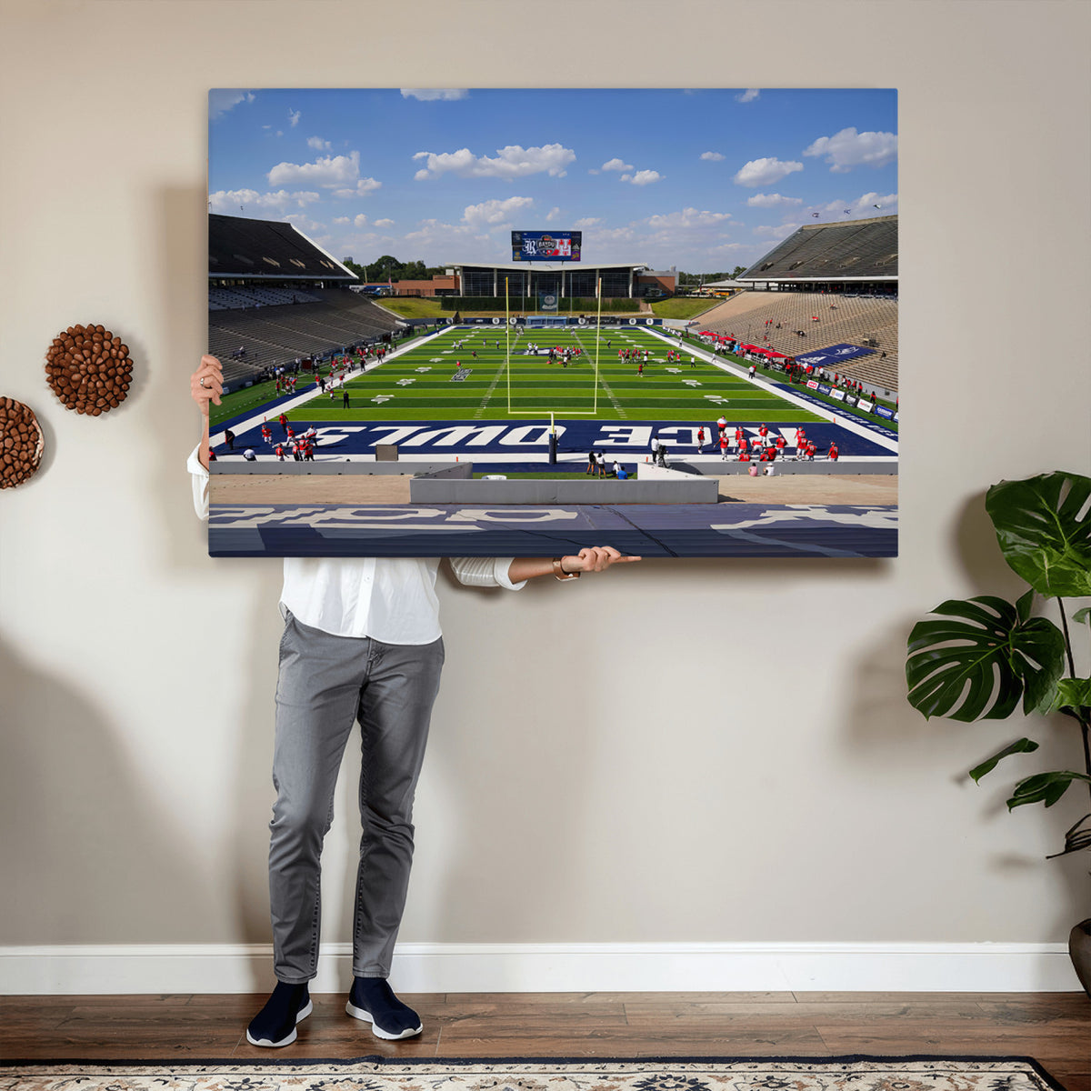 92248-MGV-CV-36X24 - Rice University Owls Football Team Print, Houston Rice Stadium