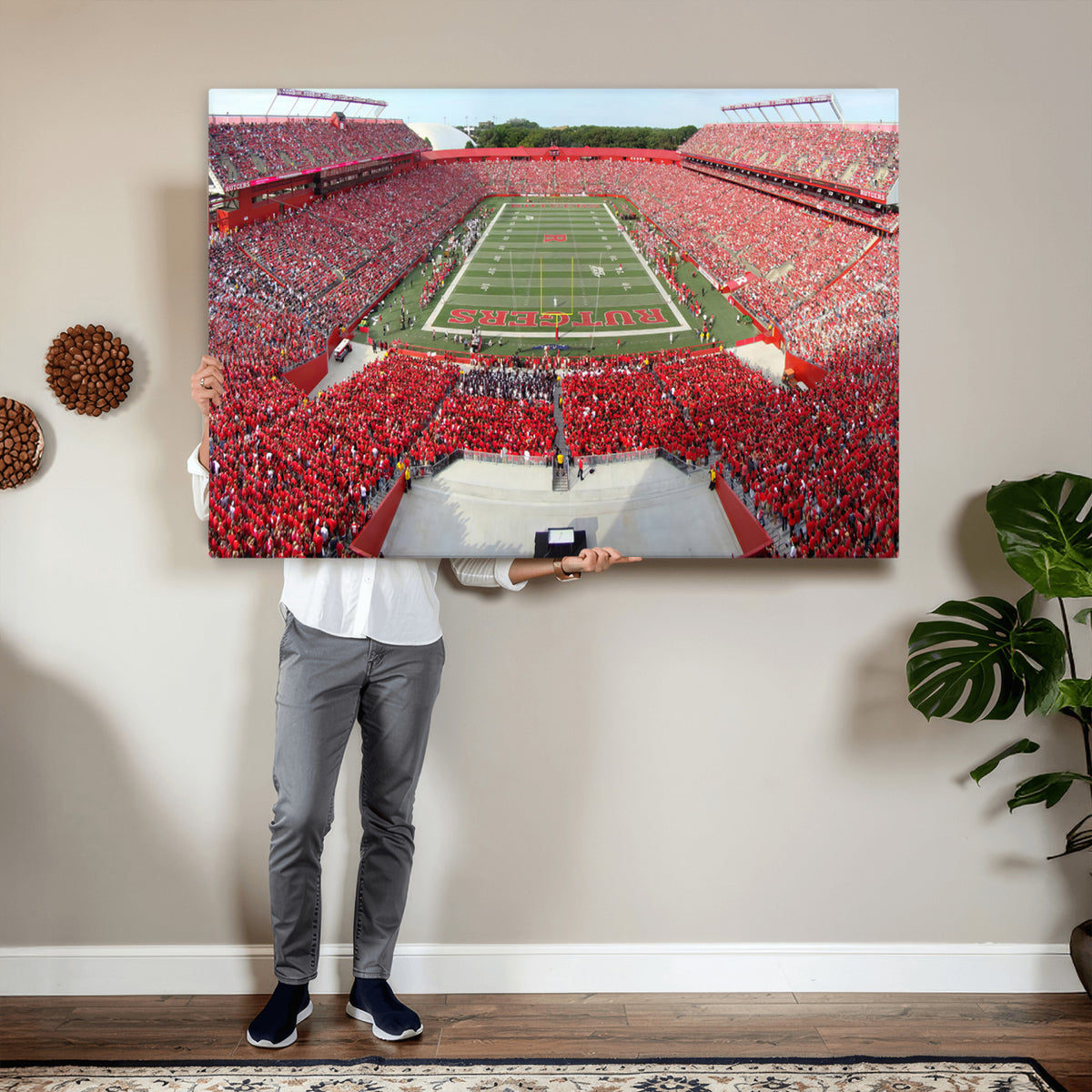 90818-PAN-FL-20X10 - Rutgers Scarlet Knights Football Team Print - Piscataway SHI Stadium Wall Art Canvas Print