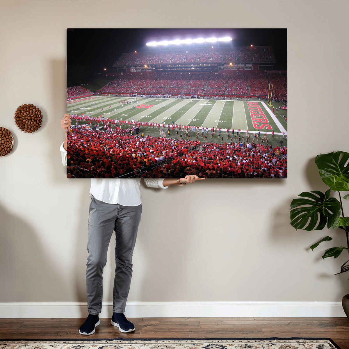 53225-PAN-FL-20X10 - Rutgers University Scarlet Knights Football Team Print - Piscataway SHI Stadium Wall Art Canvas