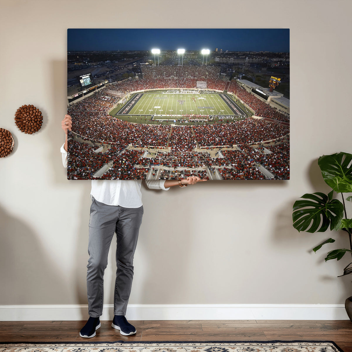 55763-MGV-CV-36X24 - Texas Tech Red Raiders Football Team Print, Lubbock Jones AT&T Stadium, Framed and Ready to Hang