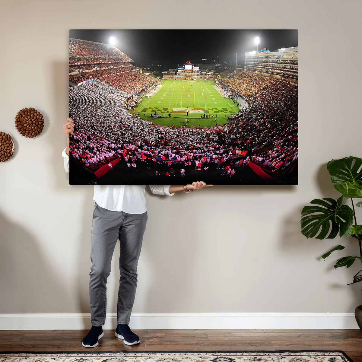 12091-PAN-FL-20X10 - University of Maryland Terrapins Football Team Print - College Park SECU Stadium Wall Art Canvas