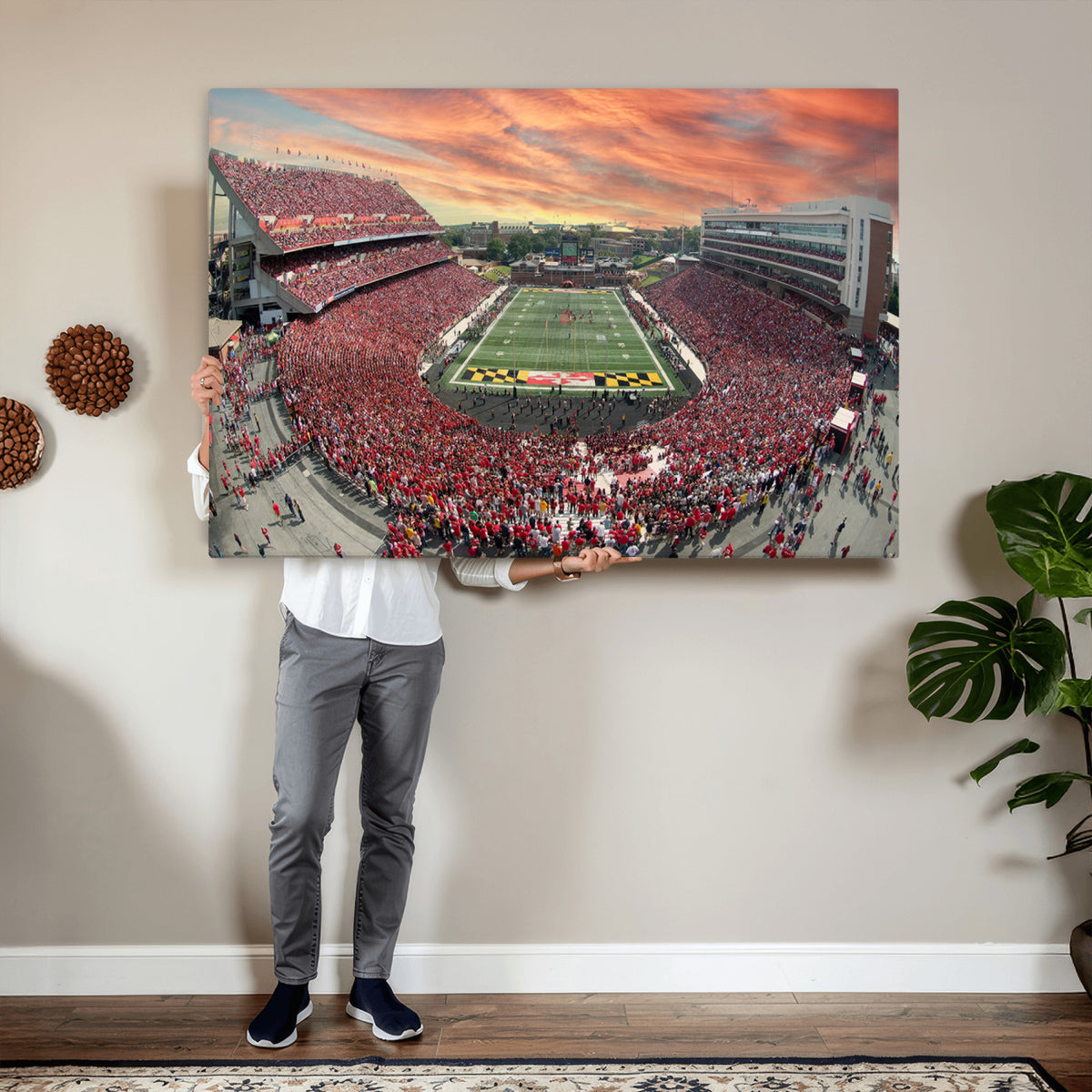 24140-PAN-FL-20X10 - University of Maryland Terrapins Football Team Print - College Park SECU Stadium Wall Art Canvas
