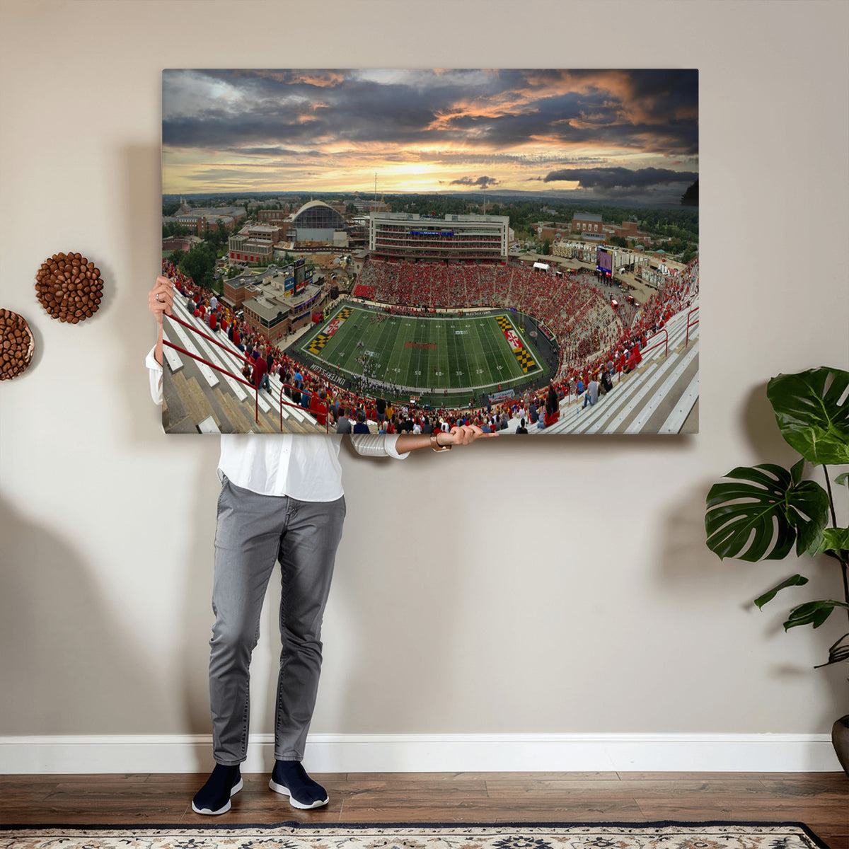 29993-PAN-FL-20X10 - University of Maryland Terrapins Football Team Print - College Park SECU Stadium Wall Art Canvas