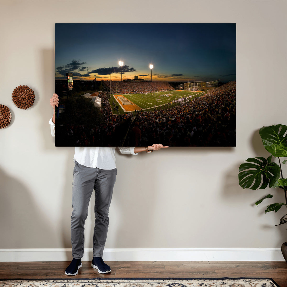 15980-PAN-FL-20X10 - Ball State Cardinals Football Team Print - Muncie Scheumann Stadium Wall Art Canvas Print