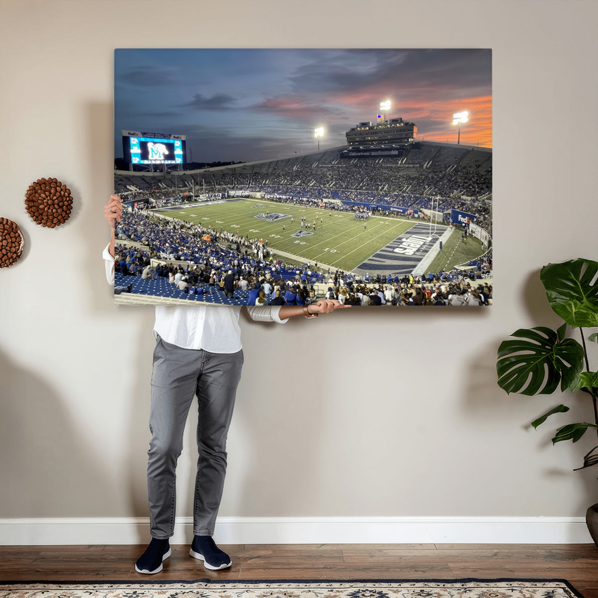 64409-PAN-FL-20X10 - Memphis Tigers Football Team Print - Memphis Simmons Bank Liberty Stadium Wall Art Canvas Print