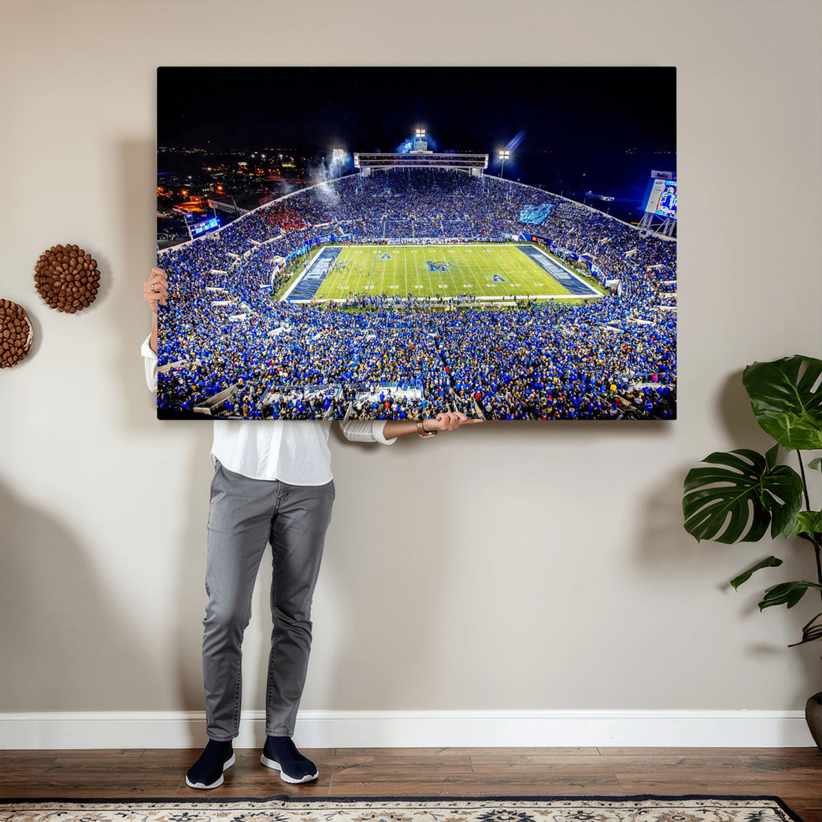 11665-PAN-FL-20X10 - University of Memphis Tigers Football Team Print - Memphis Simmons Bank Liberty Stadium Wall Art