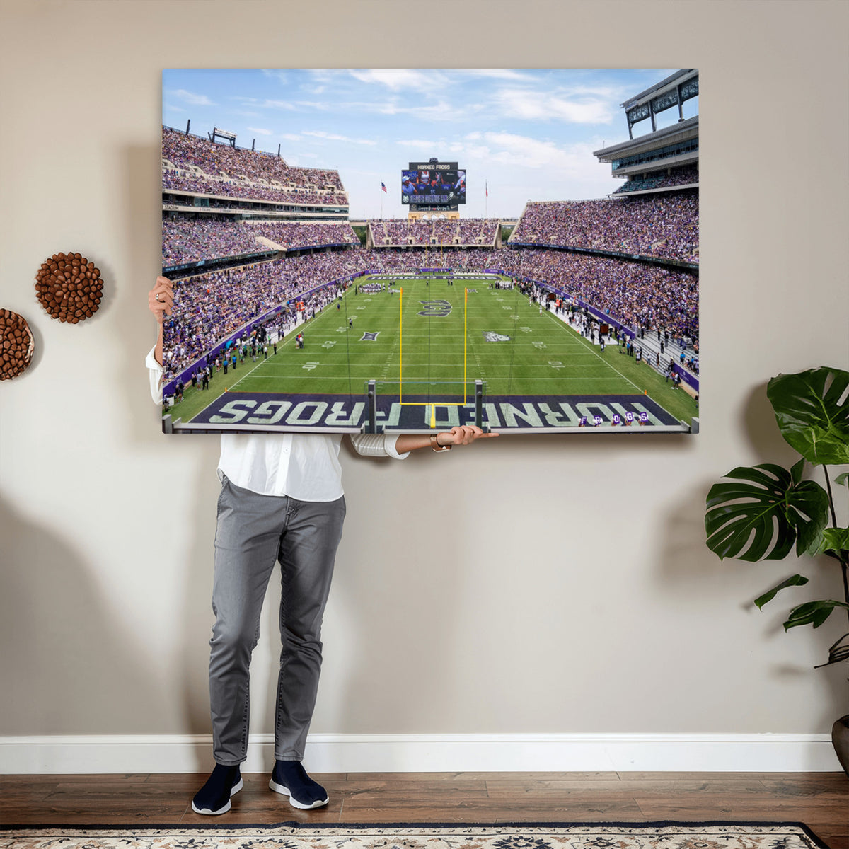 27650-PAN-FL-20X10 - TCU Horned Frogs Football Team Print - Fort Worth Amon G. Carter Stadium Wall Art Canvas Print