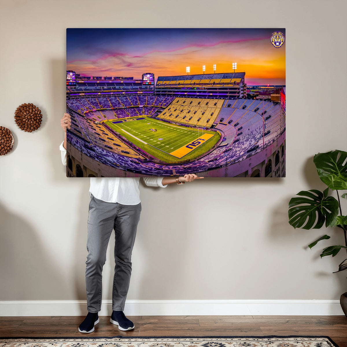 93538-MGV-CV-36X24 - The Louisiana State University Tigers Football Team Print, Framed and Ready to Hang Stadium Print