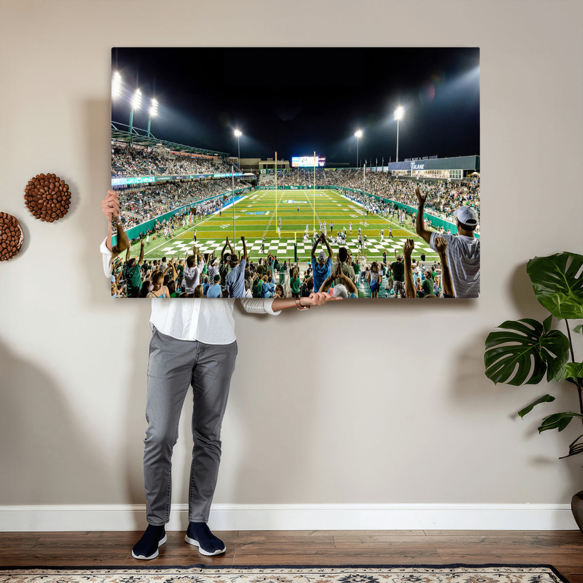 56448-MGV-CV-36X24 - The Tulane University Green Wave Football Team Print, New Orleans Yulman Stadium