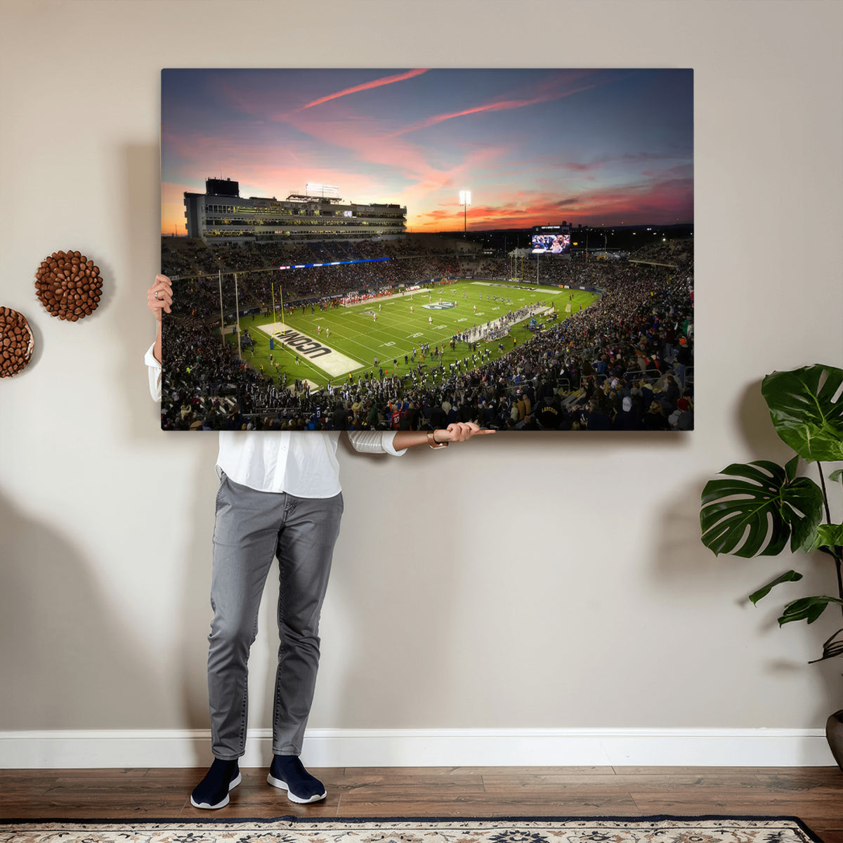 64416-MGV-CV-36X24 - The University of Connecticut UCONN Huskies Football Team Print, Framed and Ready to Hang