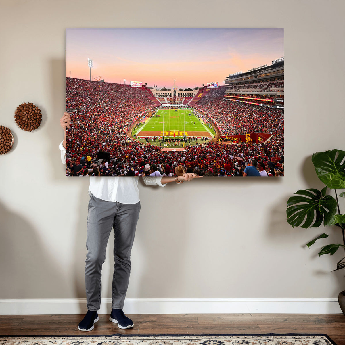 39904-MGV-CV-36X24 - The University of Southern California USC Trojans Football Team Print, Home Bar Wall Decor