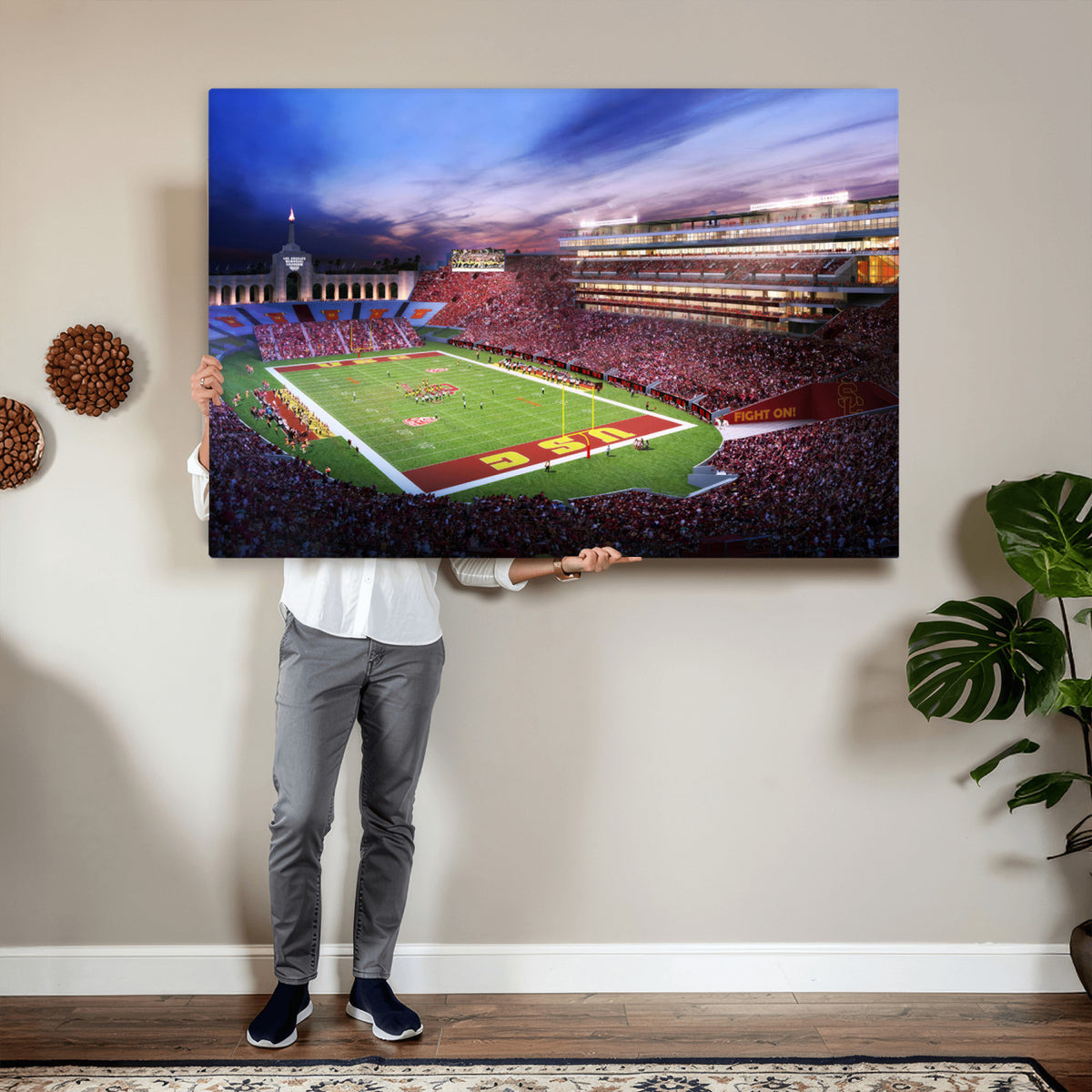 71879-MGV-CV-36X24 - The University of Southern California USC Trojans Football Team Print, Framed and Ready to Hang