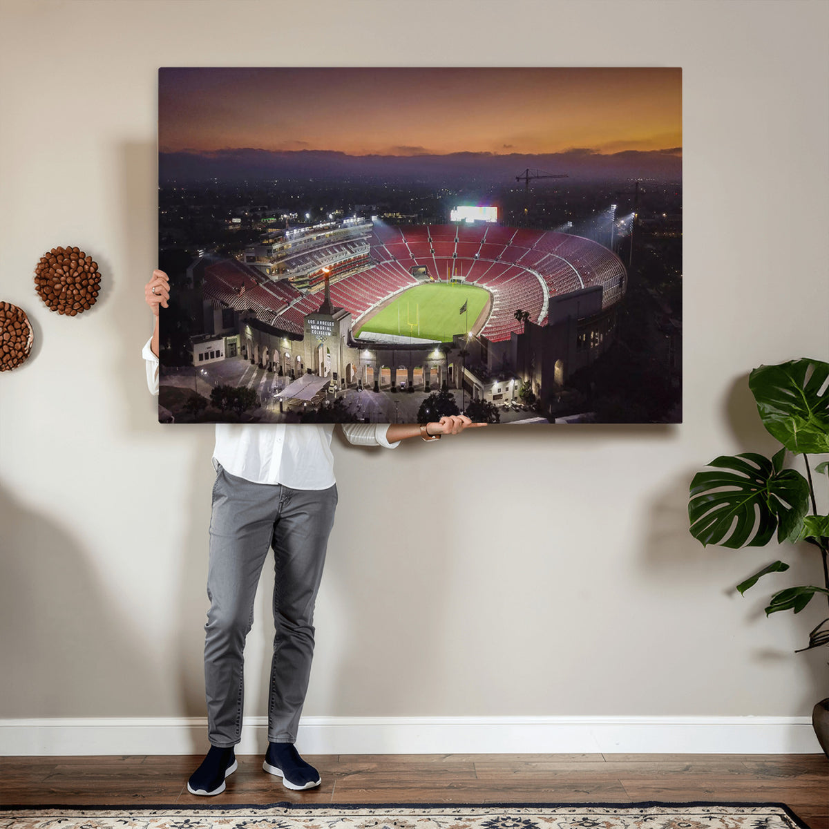 50666-MGV-CV-36X24 - The University of Southern California USC Trojans Football Team Print, Los Angeles Memorial Coliseum