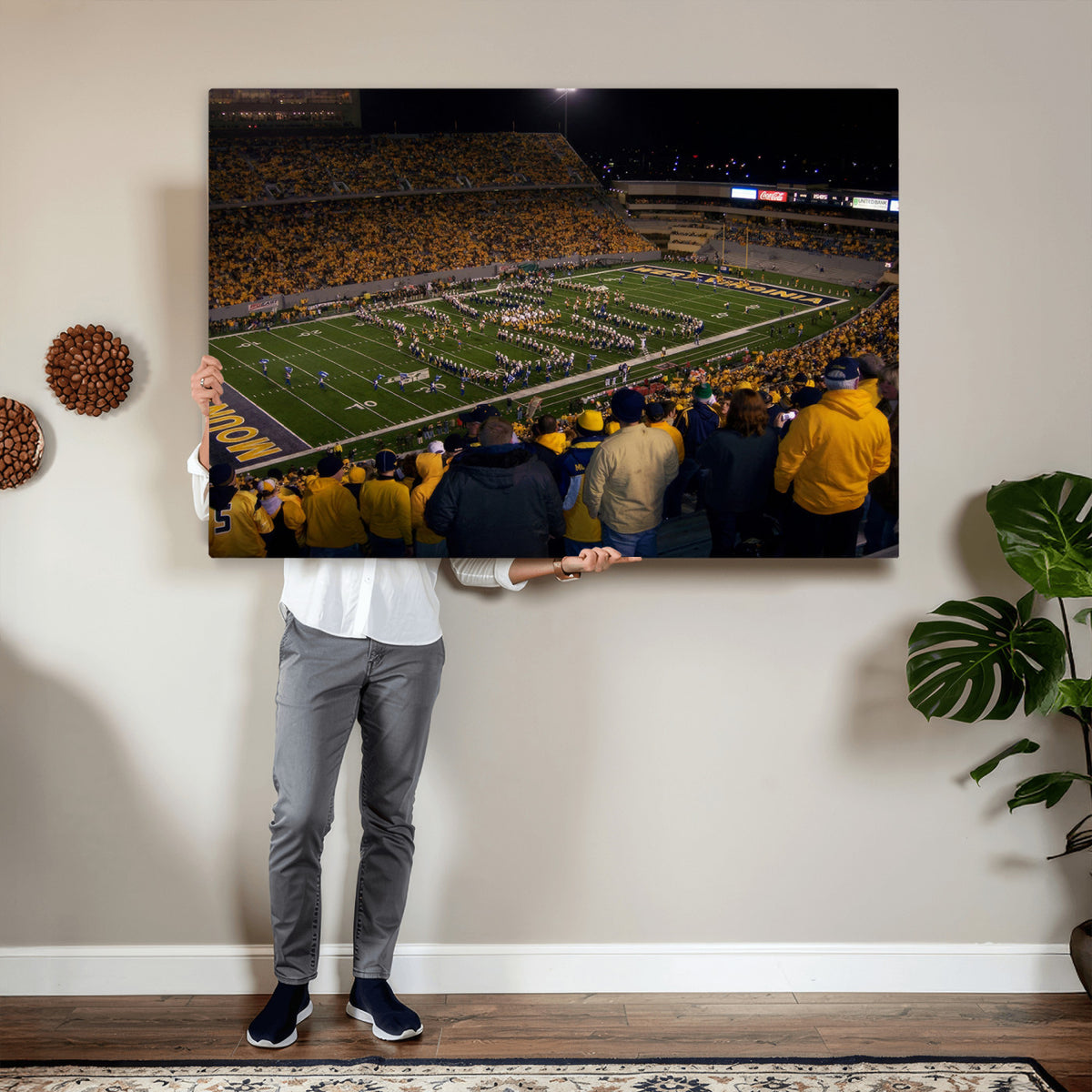 58154-MGV-CV-36X24 - West Virginia University Mountaineers Football Team Print, Milan Puskar Stadium, Morgantown