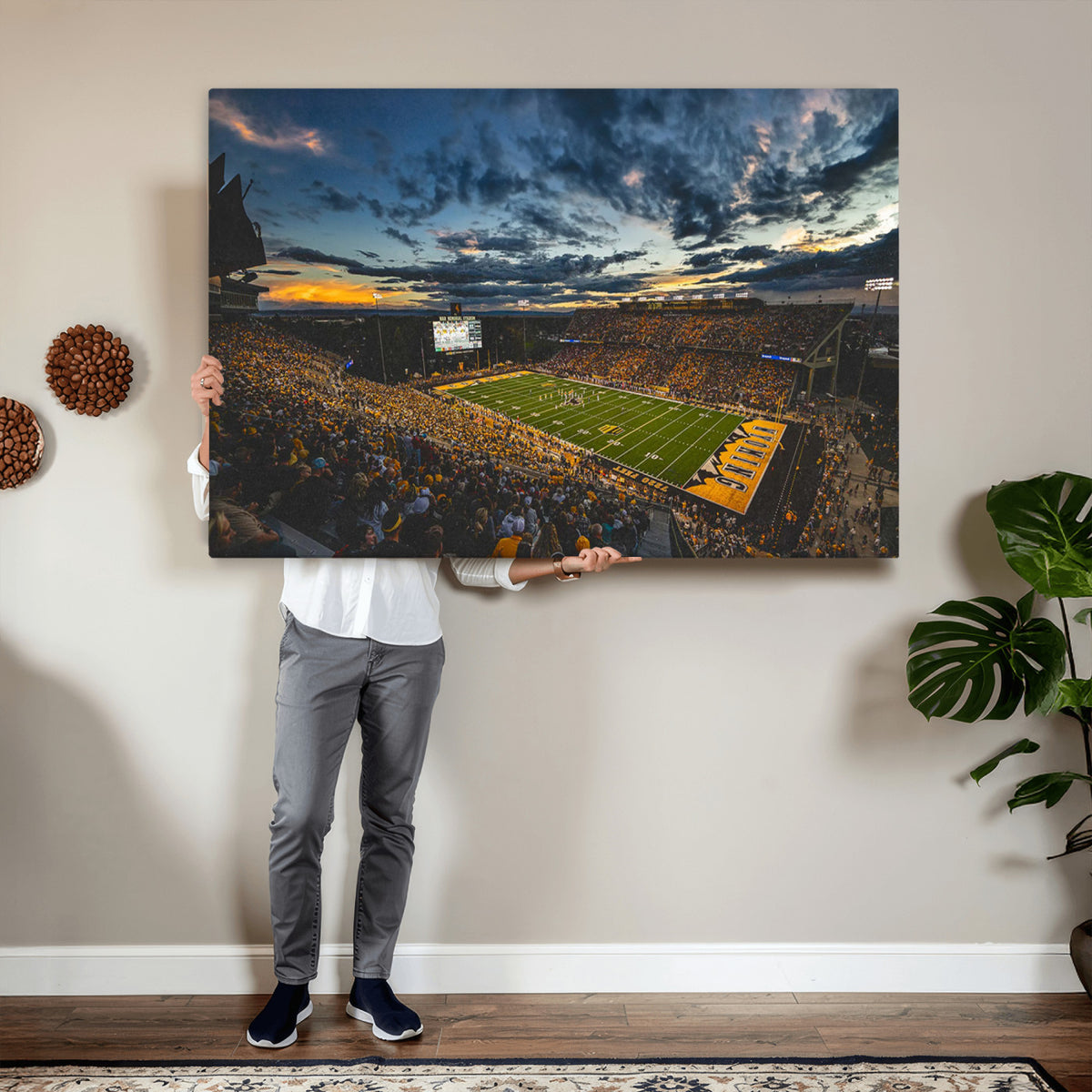 61020-MGV-CV-36X24 - University of Wyoming Cowboys Football Team Print, Laramie, Framed and Ready to Hang