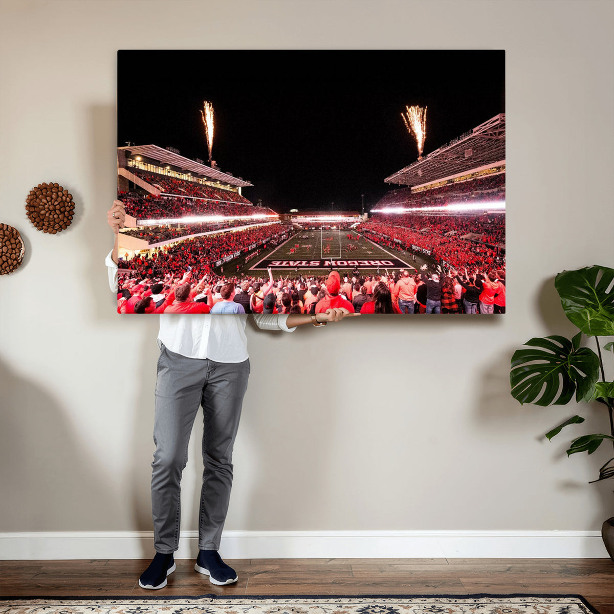 52633-MGV-CV-36X24 - Oregon State Beavers Football Team Print, Corvallis Reser, Framed and Ready to Hang
