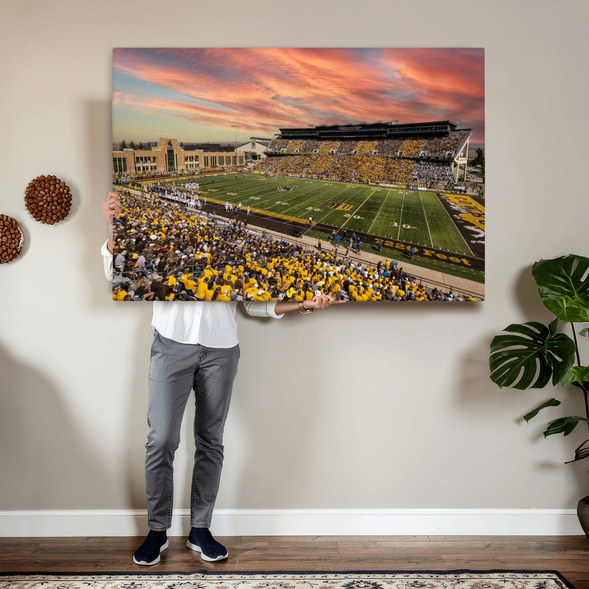 90508-MGV-CV-36X24 - University of Wyoming Cowboys Football Team Print, Laramie, Extra Large Game Room Wall Decor