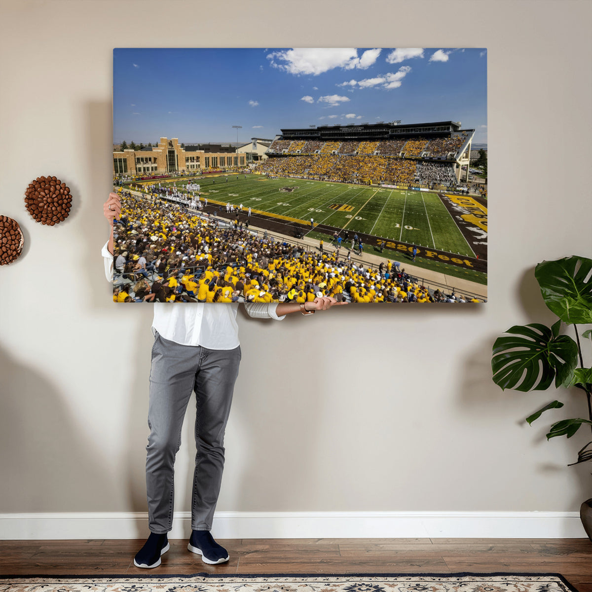 75112-MGV-CV-36X24 - University of Wyoming Cowboys Football Team Print, Laramie, Home Bar Wall Decor