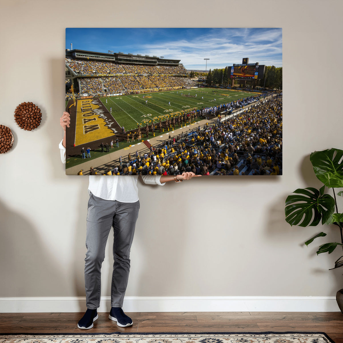 89846-MGV-CV-36X24 - University of Wyoming Cowboys Football Team Print, Laramie, Man Cave Wall Decor