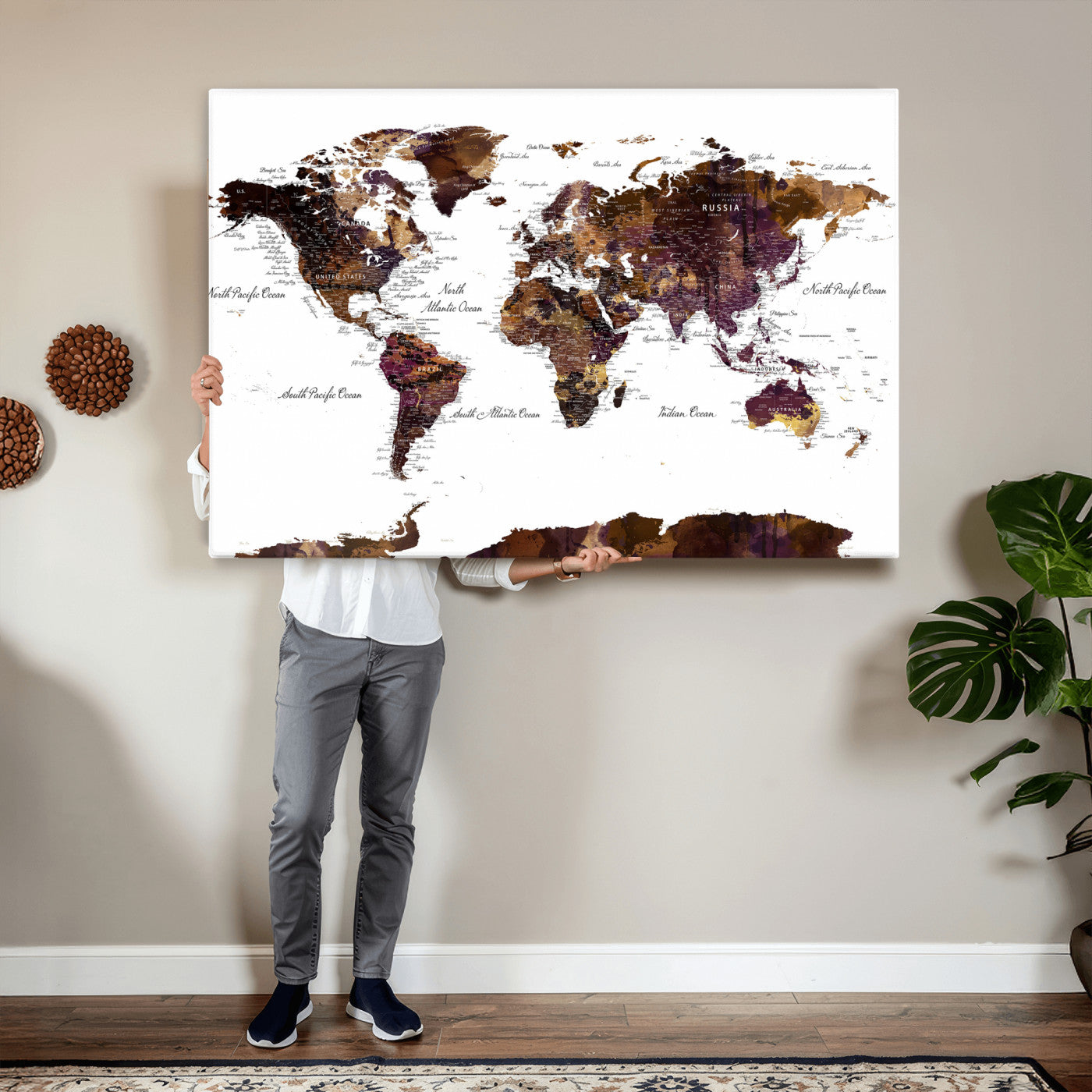 50611-MGV-CV-36X24 - Push Pin World Map Canvas Print – Framed Wall Art for Couples to Track Their Travels – Anniversary