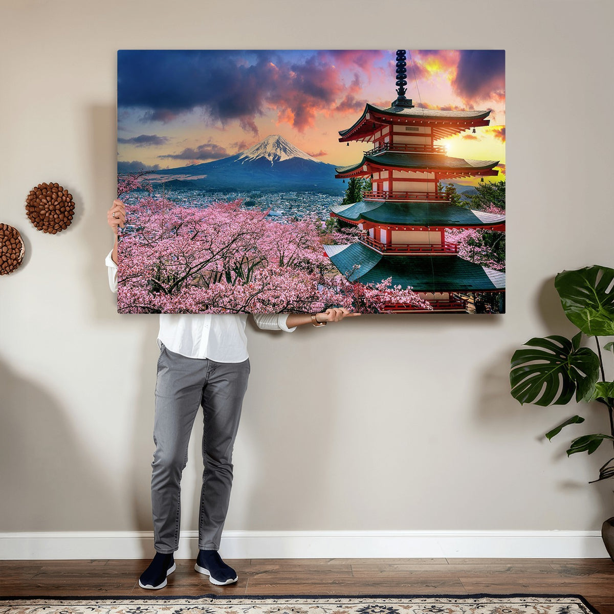 95987-MGV-CV-24X16 - Cherry Blossoms Canvas Print, Chureito Pagoda and Mount Fuji Wall Art
