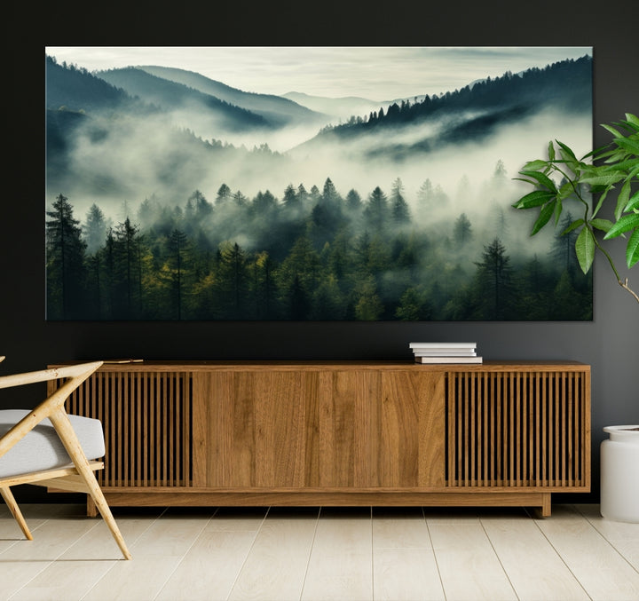 Captivant Misty Forest Wall Art Premium Impression sur toile une atmosphère brumeuse et sereine