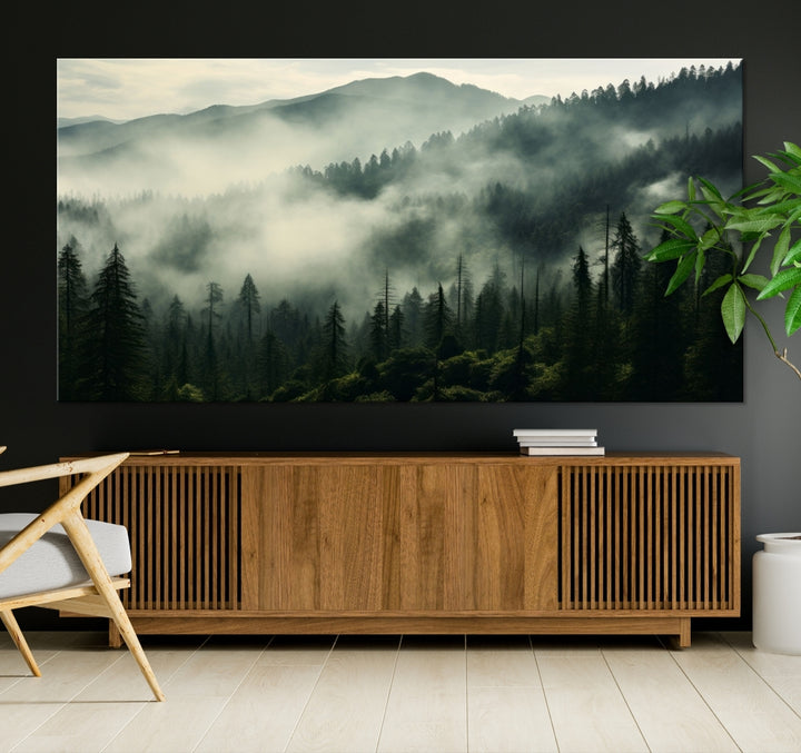 Captivant Misty Forest Wall Art Premium Impression sur toile une atmosphère brumeuse et sereine