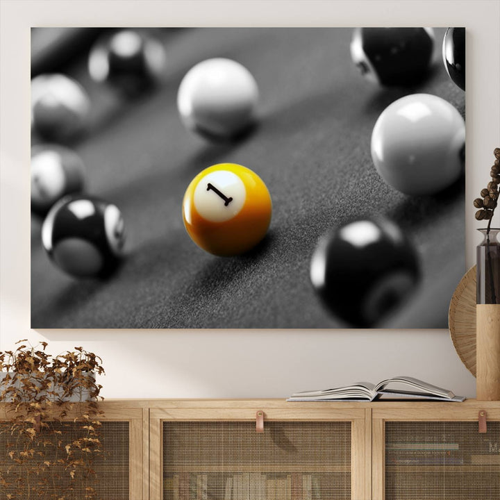 The Black and White Concept Billiard Balls Canvas Print elevates the space with museum-quality charm.