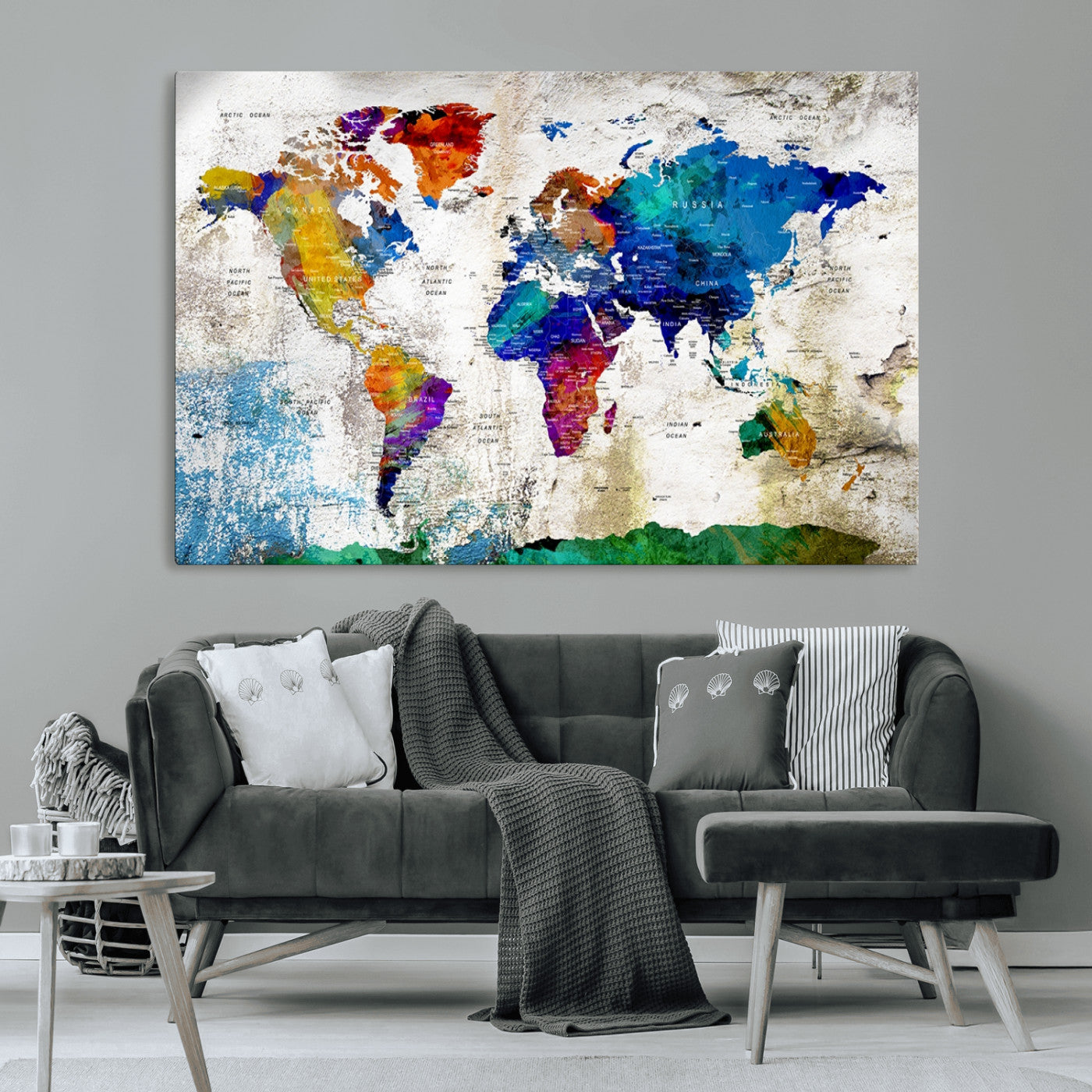MGV-CV-36X24 - Push Pin World Map Canvas Print – Framed Wall Art for Couples to Track Their Travels – Anniversary