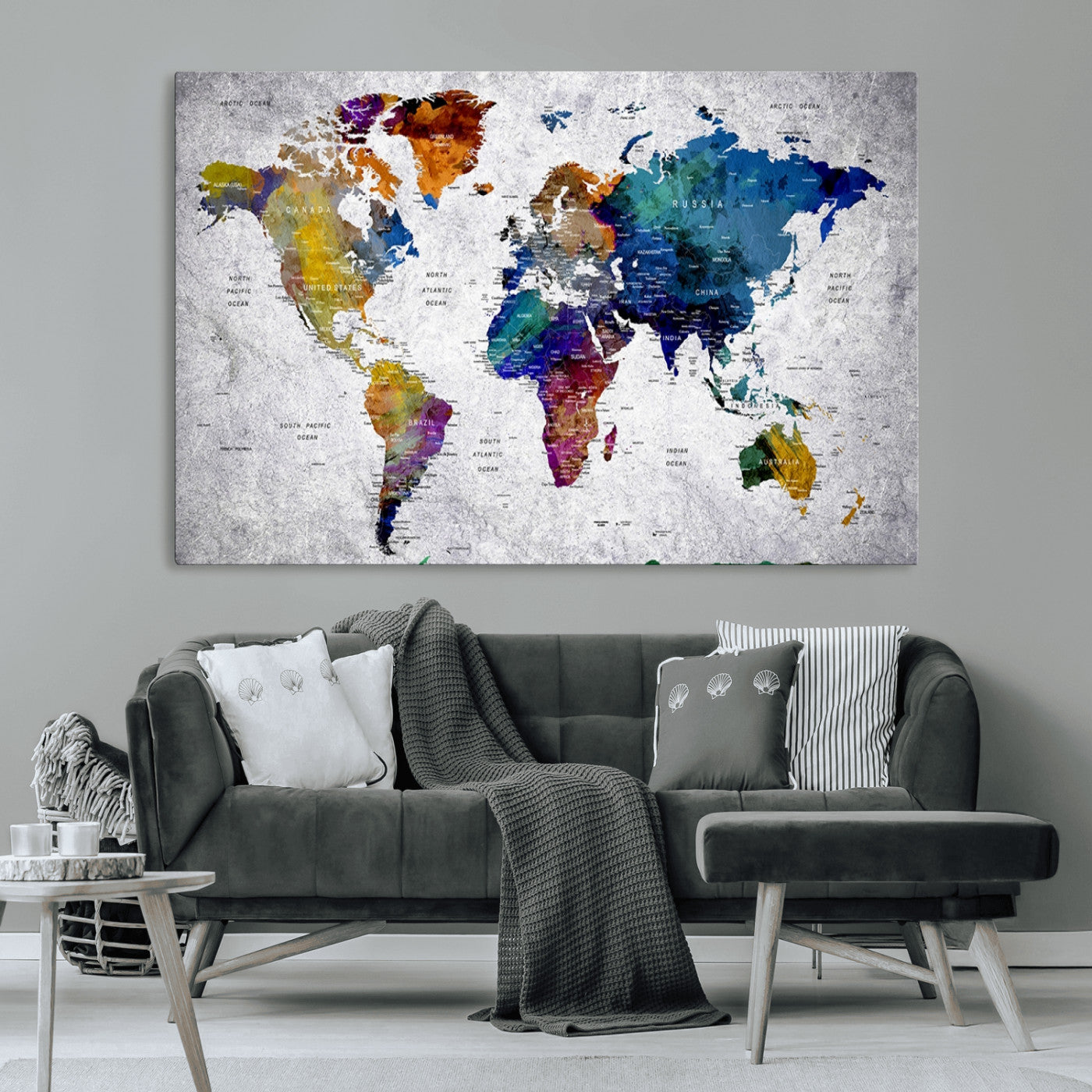 MGV-CV-36X24 - Push Pin World Map Canvas Print – Framed Wall Art for Couples to Track Their Travels – Anniversary