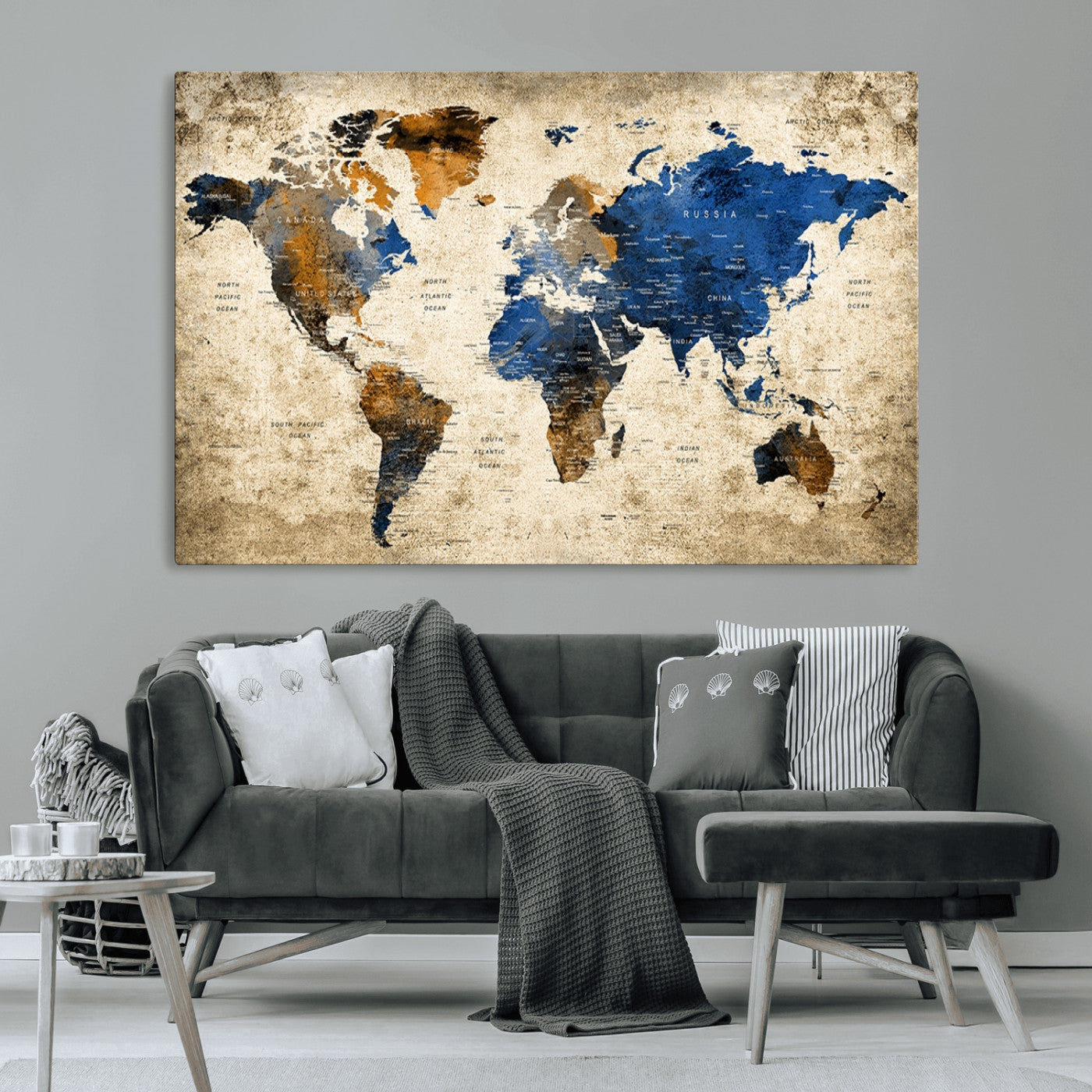 MGV-CV-36X24 - Push Pin World Map Canvas Print – Framed Wall Art for Couples to Track Their Travels – Anniversary