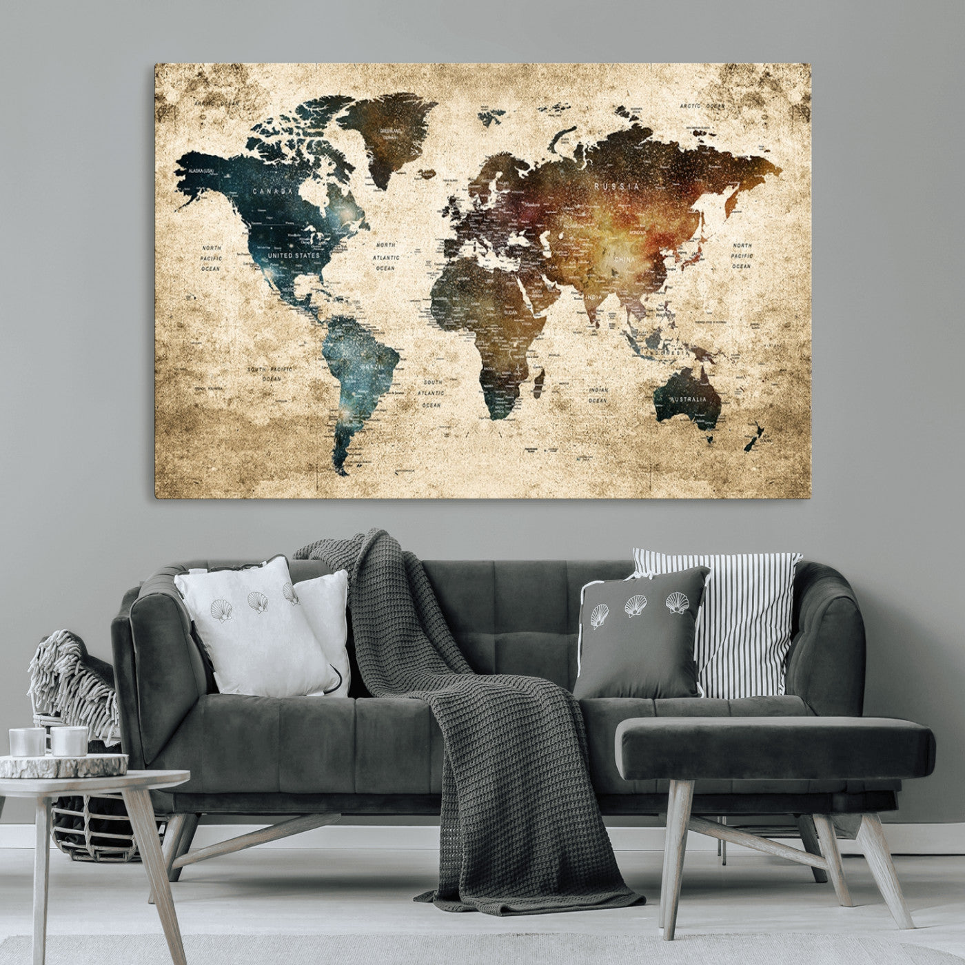 MGV-CV-36X24 - Push Pin World Map Canvas Print – Framed Wall Art for Couples to Track Their Travels – Anniversary