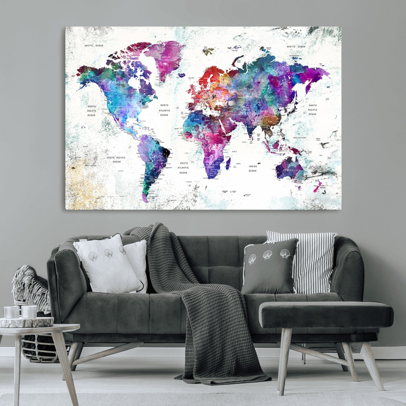 MGV-CV-36X24 - Push Pin World Map Canvas Print – Framed Wall Art for Couples to Track Their Travels – Anniversary