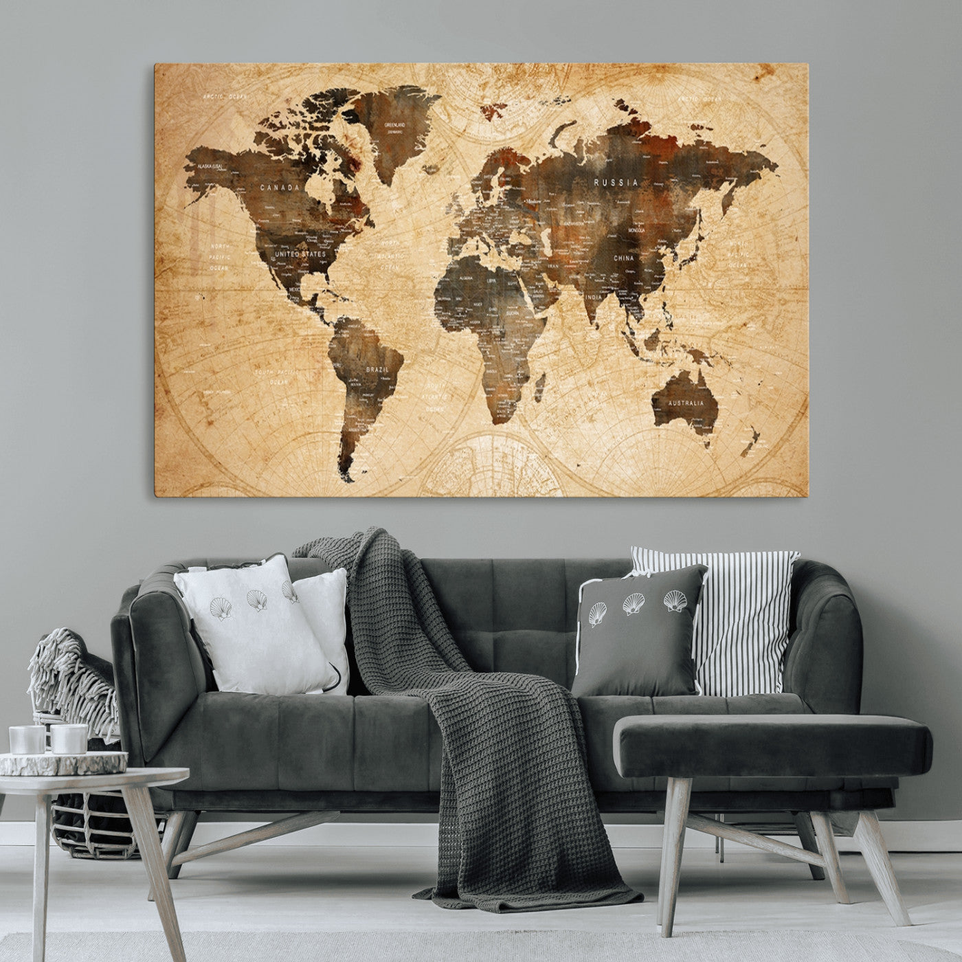 MGV-CV-36X24 - Push Pin World Map Canvas Print – Framed Wall Art for Couples to Track Their Travels – Anniversary