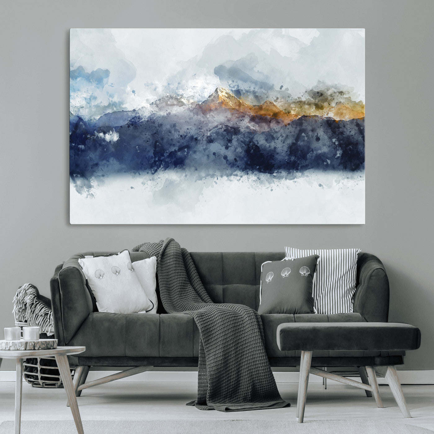 89149-MGV-CV-36X24-Abstract Mountain Range Art Canvas Print | 3 Panel Watercolor Landscape for Living Room, Office, or Bedroom | Large Ready-to-Hang Artwork
