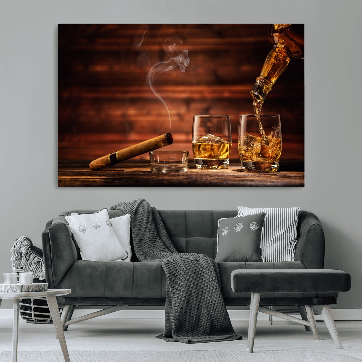 MGV-CV-36X24 - Whiskey and Cigar Wall Art Canvas | 3 Panel Bar Room Decor for Home Lounge, Office, or Man Cave |