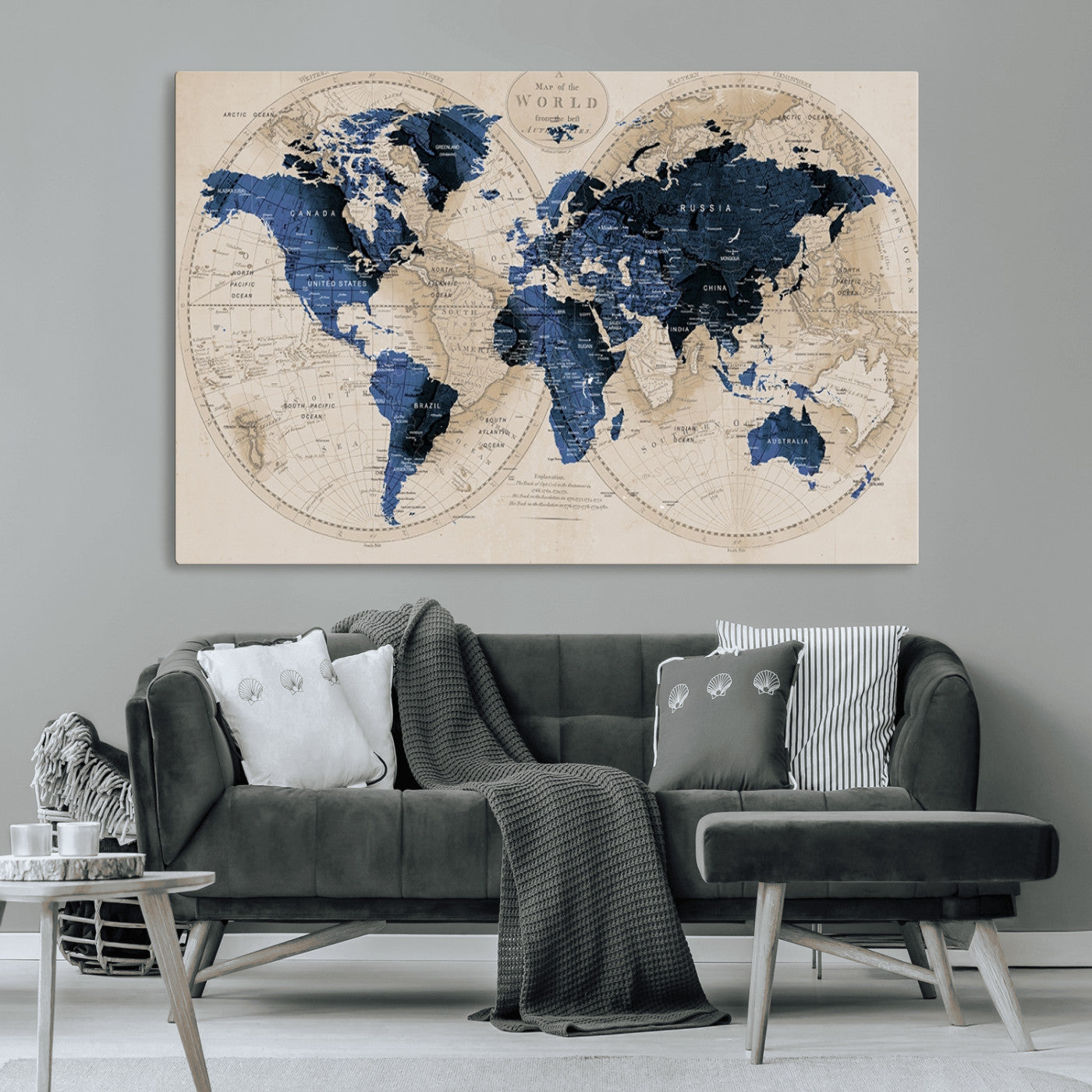 MGV-CV-36X24 - World Map Wall Art Canvas Print for Home and Office Decor