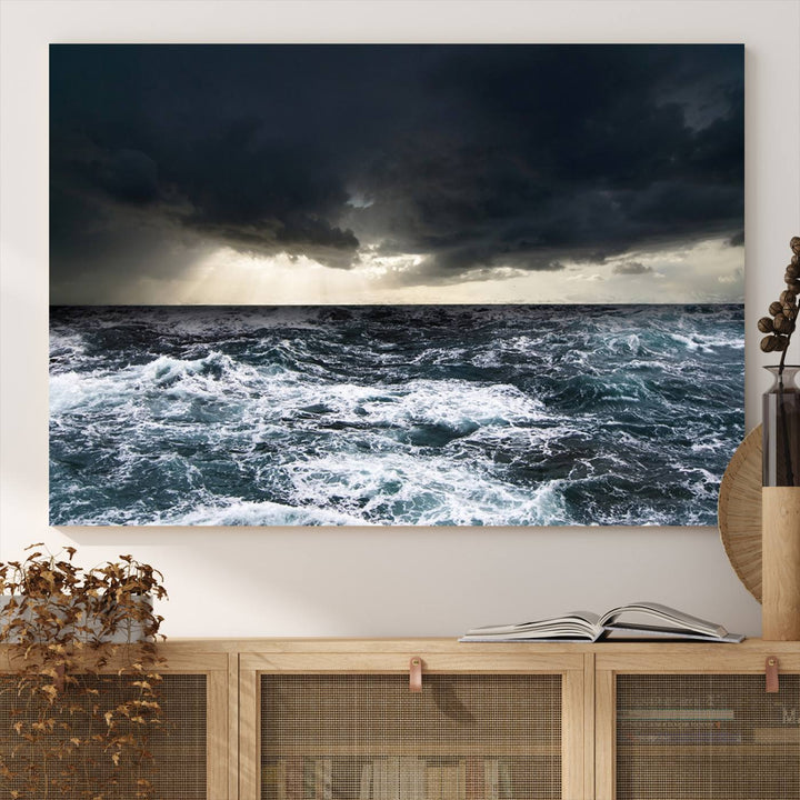 An Ocean and Storm Canvas Art Print, perfect for ocean lovers.