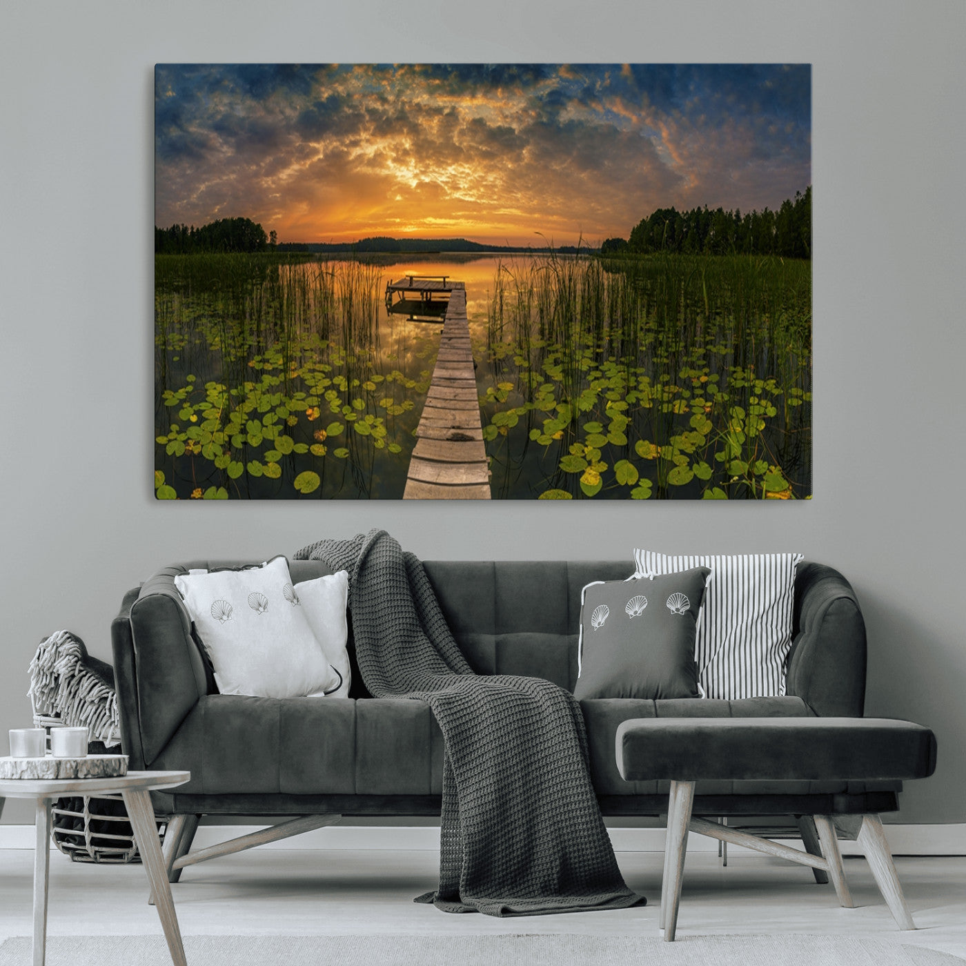 -Lake and Flower Wall Art Canvas Print