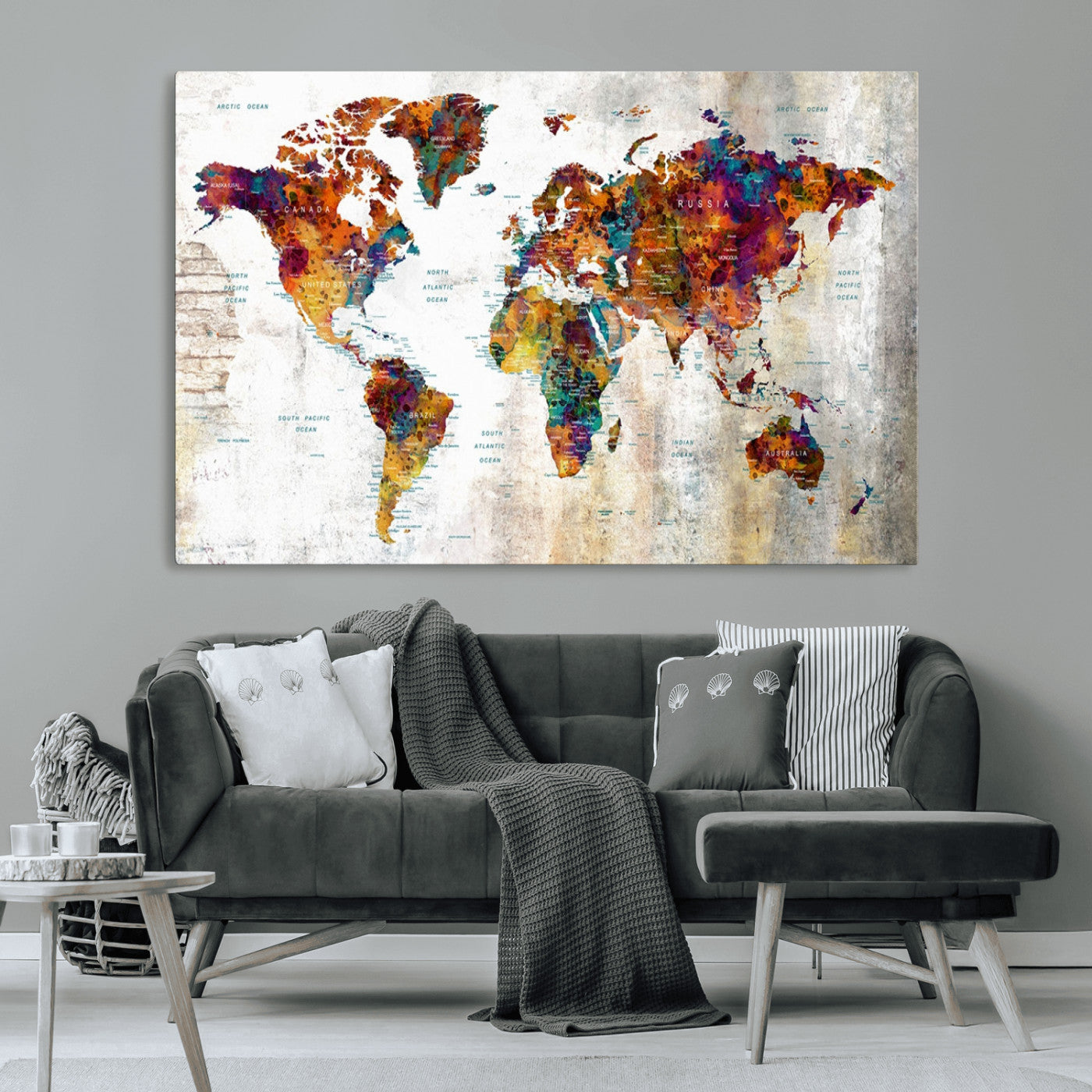 MGV-CV-36X24 - Push Pin World Map Canvas Print – Framed Wall Art for Couples to Track Their Travels – Anniversary