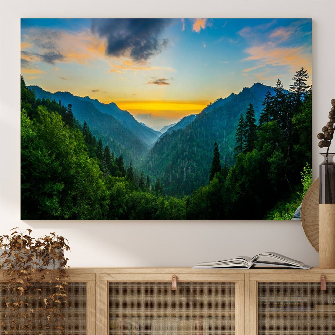 The Glamorous Landscape Canvas Wall Art is featured in the dining room.