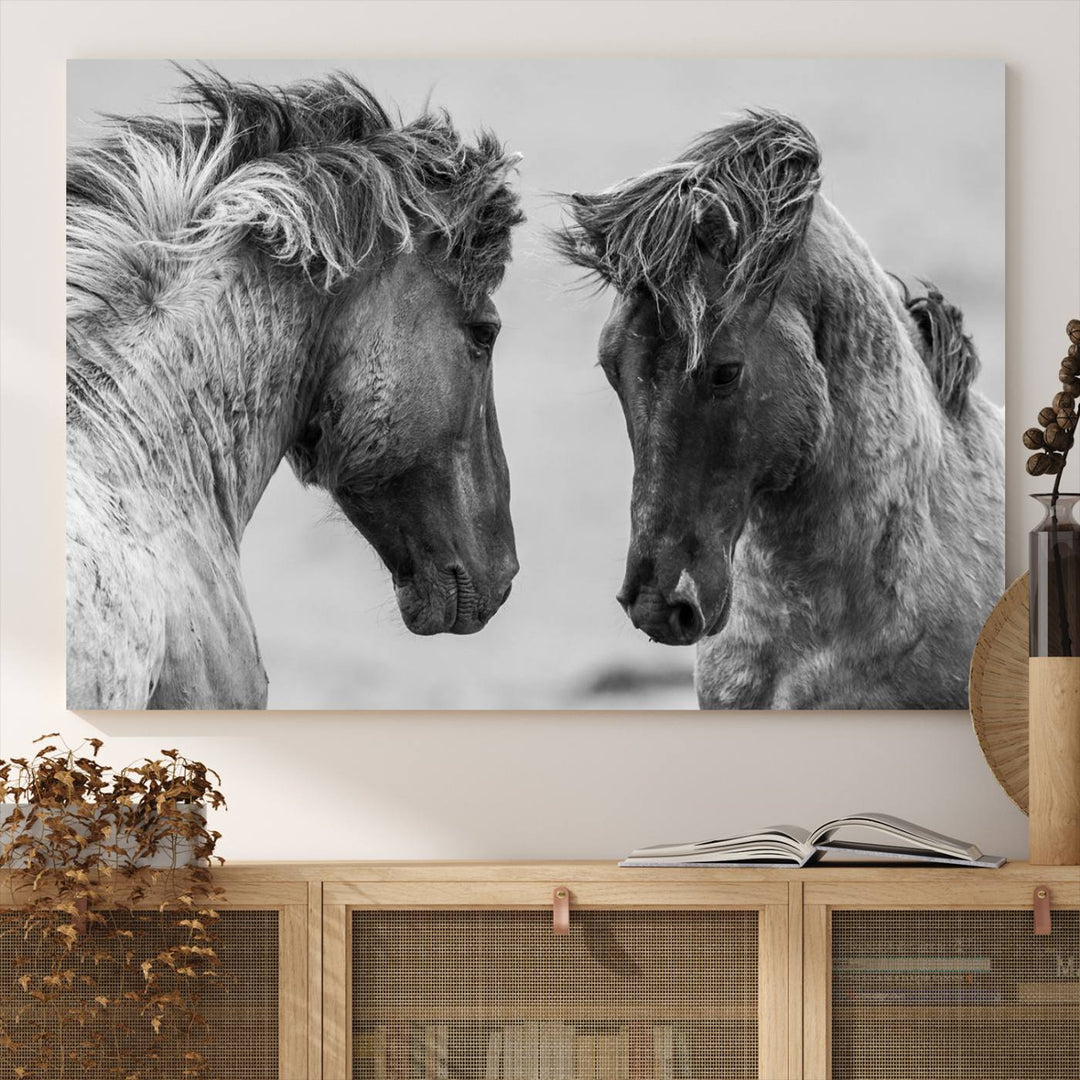 The White Horses Wall Art Canvas Print adorns the dining area wall.