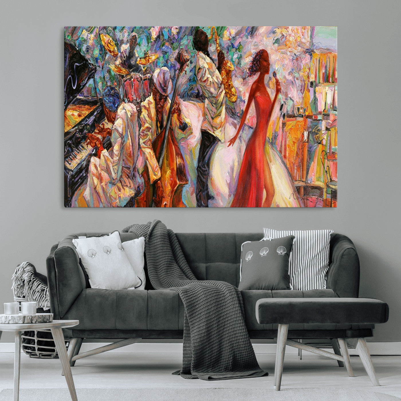 MGV-CV-36X24 - Abstract Afro American Jazz Canvas Wall Art | Music-Inspired Painting for Dining Room, Living Room,