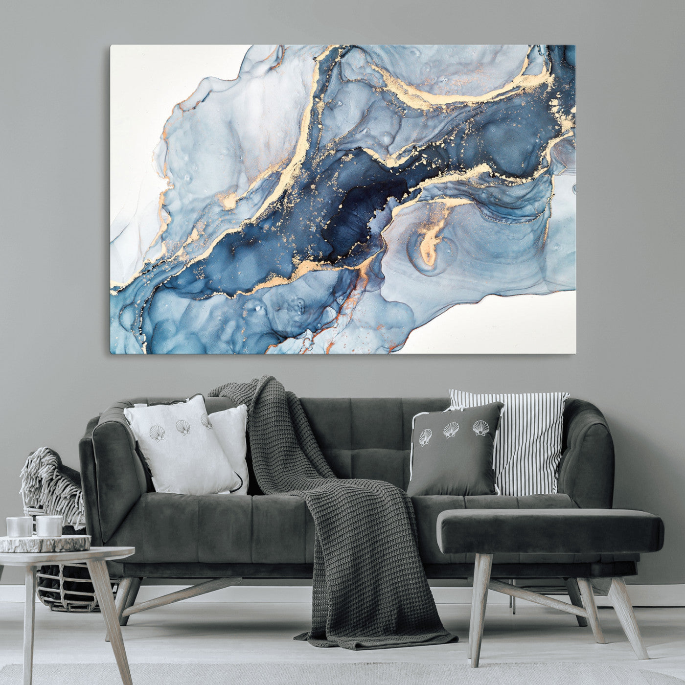 33782-MGV-CV-36X24-Abstract Art Print - Blue Abstract Canvas Wall Art Print Abstract Art Fluid Effect Marble Wall Art