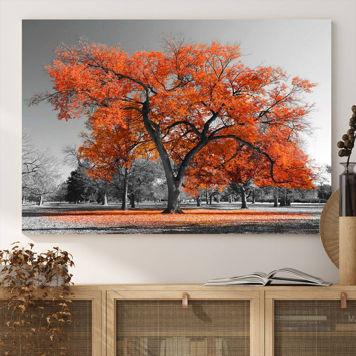 Orange Autumn Tree Canvas Wall Art Print: vibrant fall tree art on canvas.